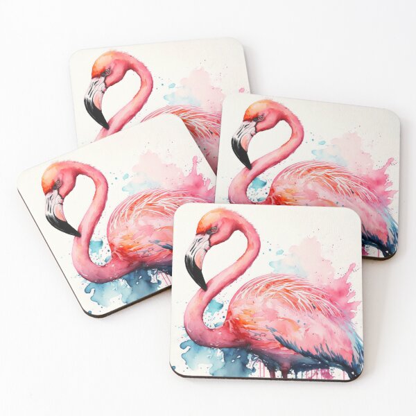 Artikelvorschau, Rosa Flamingo-Aquarell-Gemälde-Ganzkörper-Illustration entworfen und verkauft von AdamesArtStudio.