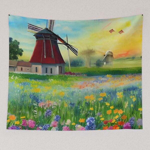 Item preview, Windmill In A Field Of Flowers designed and sold by Paw's Arts.