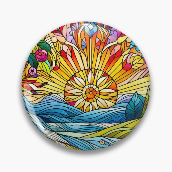 Item preview, Colourful Stained Glass window Sunset And Tree designed and sold by EdgyEdgeArt.