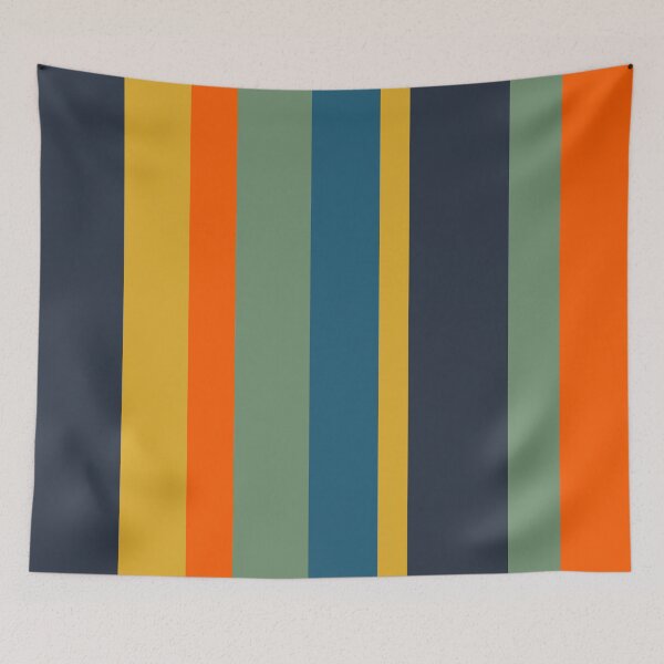 Item preview, Retro Modern Vertical Stripe Pattern Blue Sage Orange Mustard designed and sold by kierkegaard.