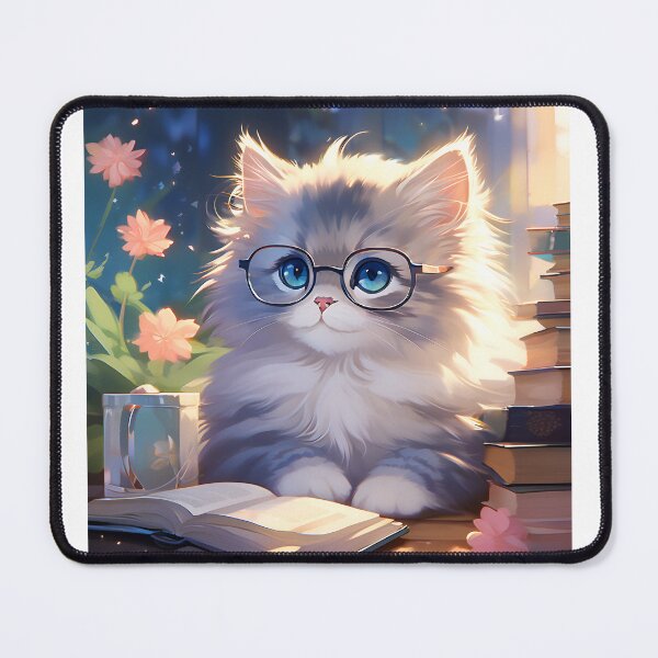 Item preview, Kitten wearing glasses, reading, and coffee designed and sold by jennysselling.
