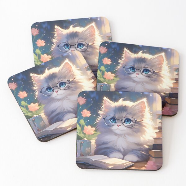 Item preview, Kitten wearing glasses, reading, and coffee designed and sold by jennysselling.
