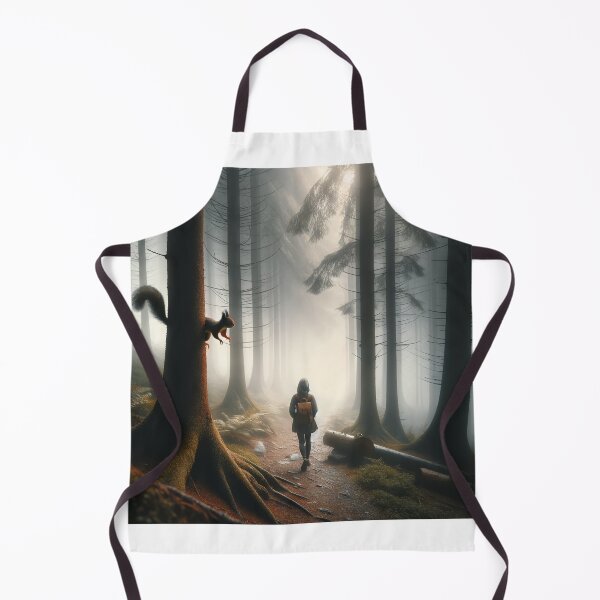 Item preview, Woman walking in a misty forest, watching a squirrel jump between trees designed and sold by AndreaMart.