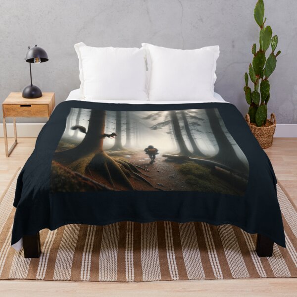 Item preview, Woman walking in a misty forest, watching a squirrel jump between trees designed and sold by AndreaMart.