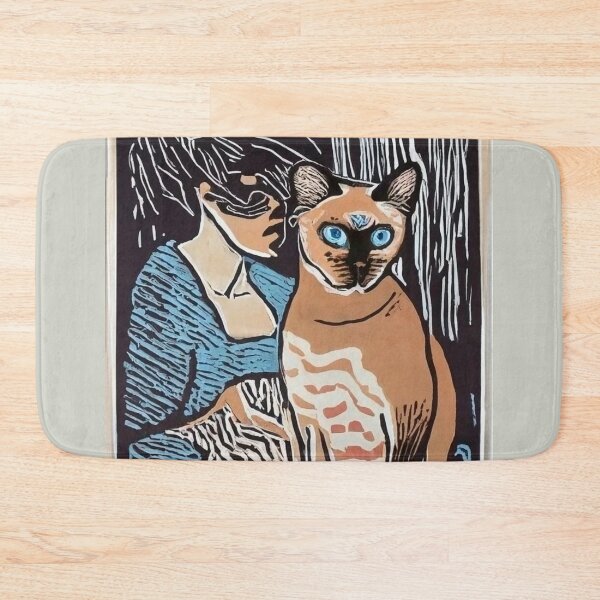 Item preview, Woman with a ginger cat, lino print style designed and sold by piotrkalisz73.