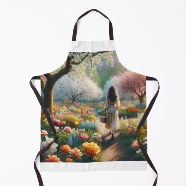 Item preview, Woman walking in a spring park full of various floral species and blooming trees designed and sold by AndreaMart.