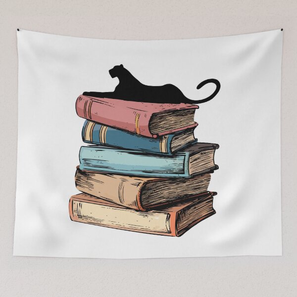 Item preview, cat and books designed and sold by Venezuelaaaaa.