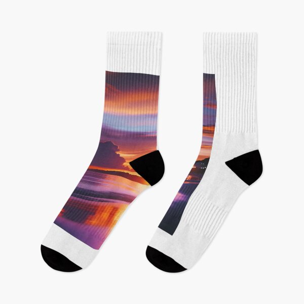 Item preview, Woman walking with her dog on the beach at sunset, when the sky is filled with shades of orange and purple designed and sold by AndreaMart.