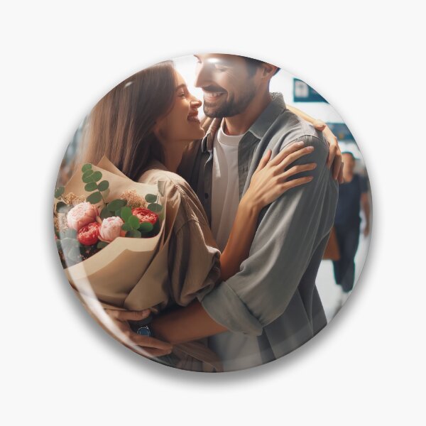 Item preview, Woman with a bouquet in her hand welcoming her partner at the airport after a long separation designed and sold by AndreaMart.