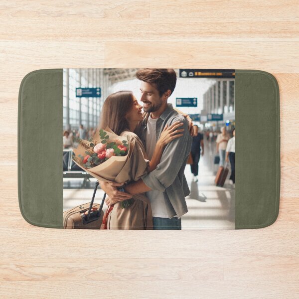 Item preview, Woman with a bouquet in her hand welcoming her partner at the airport after a long separation designed and sold by AndreaMart.
