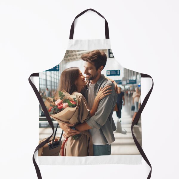 Item preview, Woman with a bouquet in her hand welcoming her partner at the airport after a long separation designed and sold by AndreaMart.