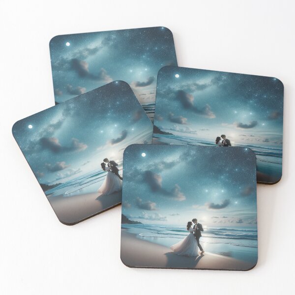 Item preview, Young couple dancing their wedding dance on the beach under the open sky with a starry night sky designed and sold by AndreaMart.
