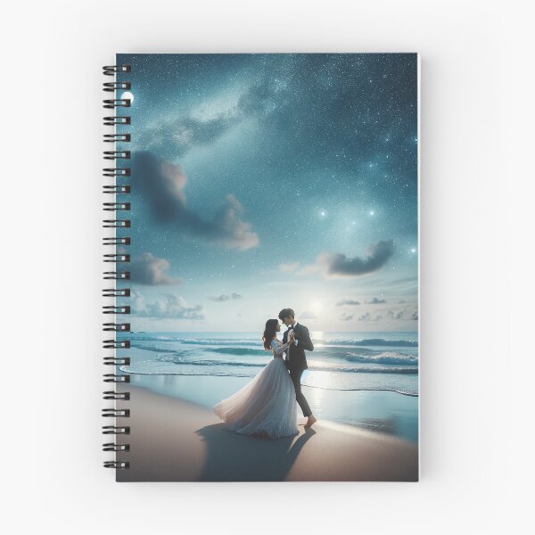 Item preview, Young couple dancing their wedding dance on the beach under the open sky with a starry night sky designed and sold by AndreaMart.