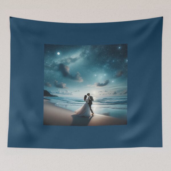 Item preview, Young couple dancing their wedding dance on the beach under the open sky with a starry night sky designed and sold by AndreaMart.