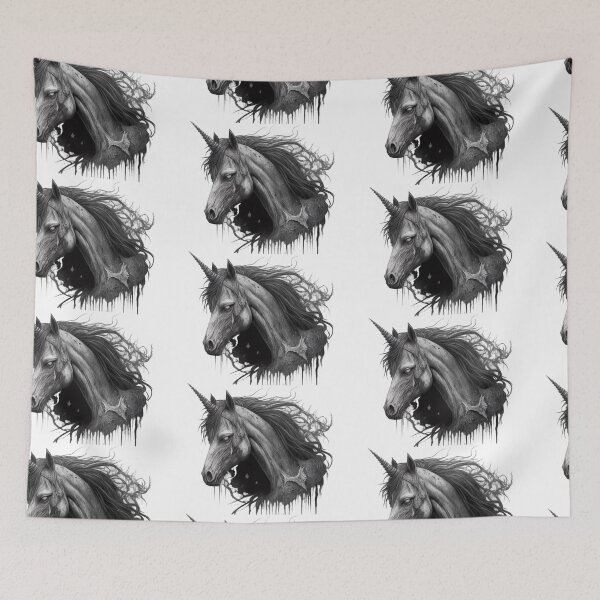 Item preview, Zombie Unicorn Mutant Undead en blanco y negro designed and sold by Frostquest.