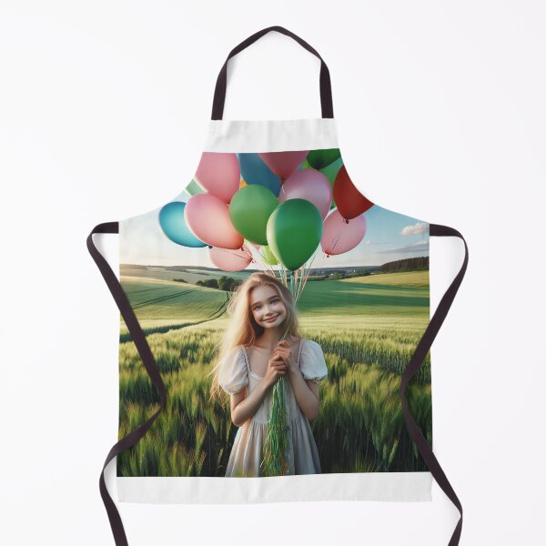 Item preview, Young girl holding balloons in the countryside, surrounded by a green field and a blue sky designed and sold by AndreaMart.