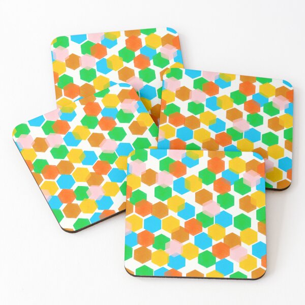 Item preview, Colorful rainbow hexagon mosaic tiles watercolor square Pattern on White designed and sold by wenjunior.