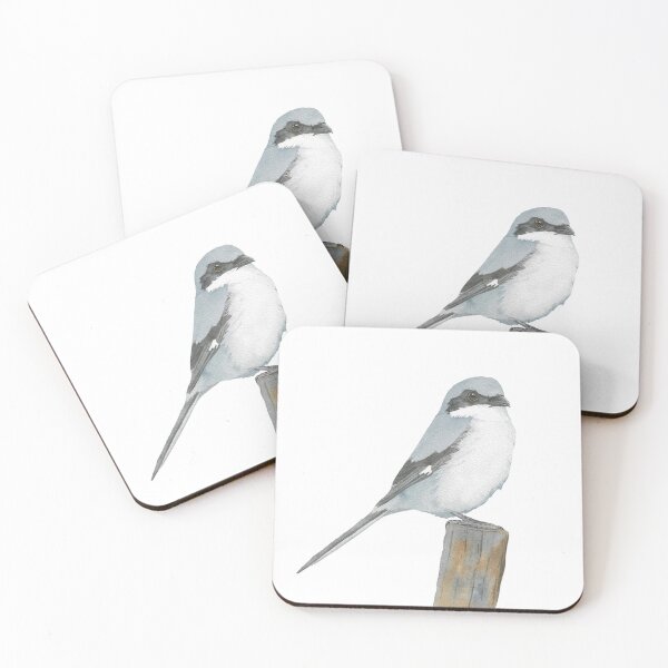 Item preview, loggerhead shrike bird watercolor portrait designed and sold by L'Atelier Oranjade.