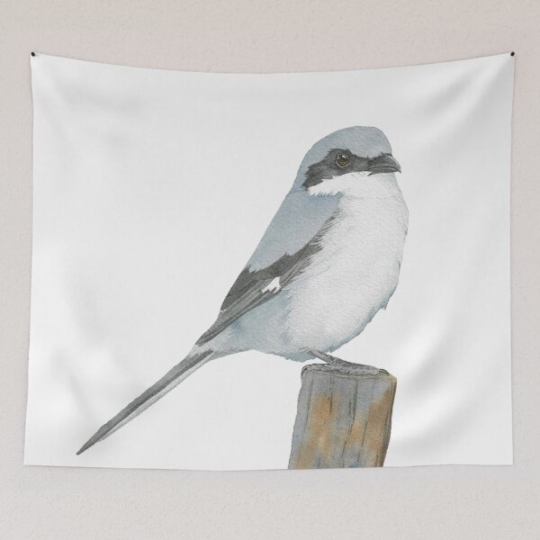 Item preview, loggerhead shrike bird watercolor portrait designed and sold by L'Atelier Oranjade.