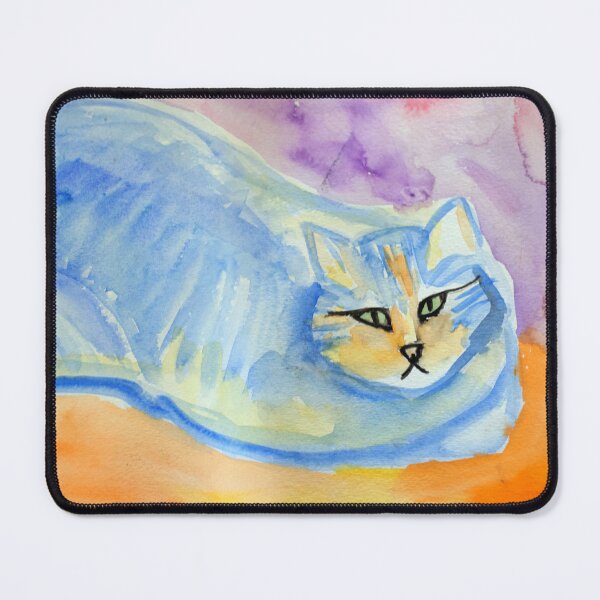 Item preview, Blue Cat in Watercolor by SassEsnacks designed and sold by SassE Art by Jane SissEsnacks.