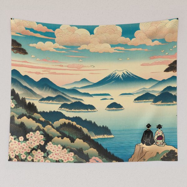 Item preview, Tranquil Vista Sakura Bloom Overlook a bay designed and sold by ArtComixHaven.