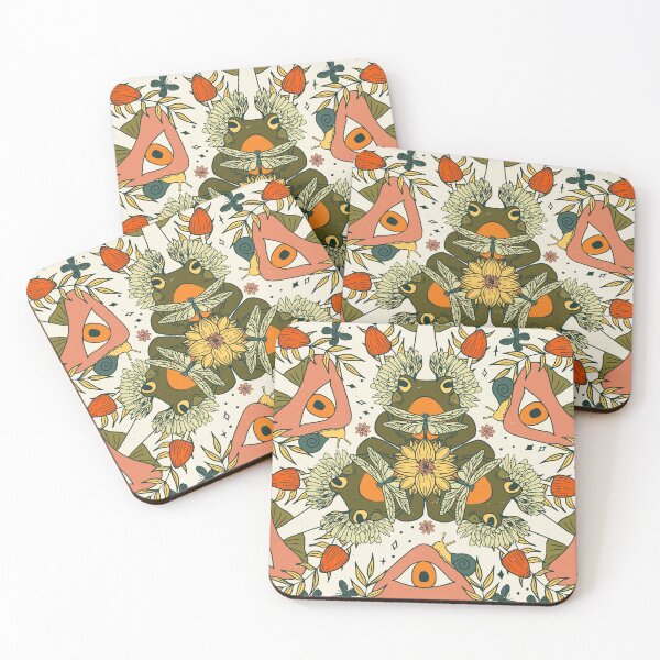 Item preview, Retro Toadstool Psychedelic Frogs, Surreal Mushrooms, and Blooms designed and sold by Valerie Englehart.