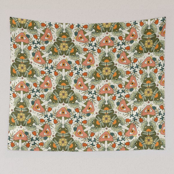 Item preview, Retro Toadstool Psychedelic Frogs, Surreal Mushrooms, and Blooms designed and sold by Valerie Englehart.