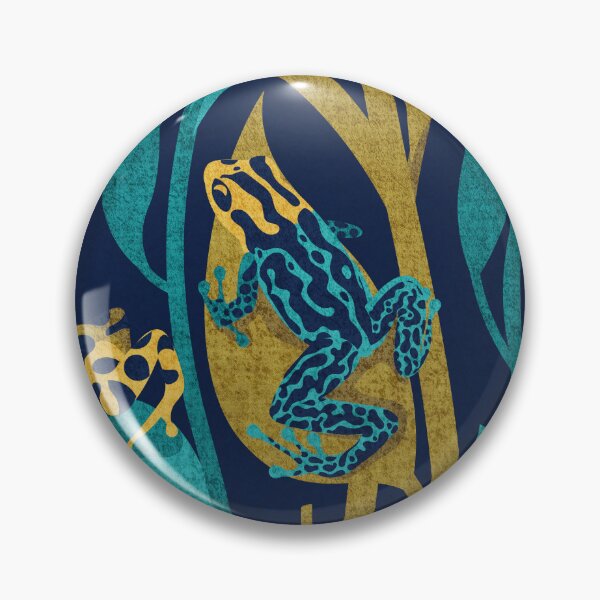 Item preview, Toxic beauty dart frogs // navy blue background yellow and teal frogs and vegetation designed and sold by SelmaCardoso.