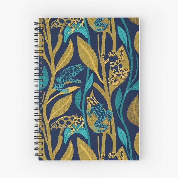 Item preview, Toxic beauty dart frogs // navy blue background yellow and teal frogs and vegetation designed and sold by SelmaCardoso.