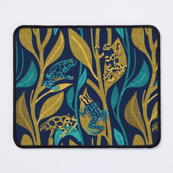Item preview, Toxic beauty dart frogs // navy blue background yellow and teal frogs and vegetation designed and sold by SelmaCardoso.
