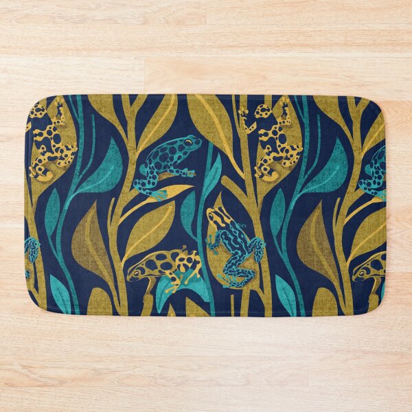 Item preview, Toxic beauty dart frogs // navy blue background yellow and teal frogs and vegetation designed and sold by SelmaCardoso.