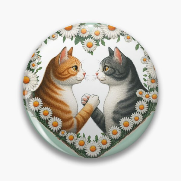 Item preview, Daisy Flowers Striped Kittens Love Heart Drawing Illustration Cats Being Bros designed and sold by CoffeeIsATrip.