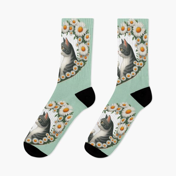 Item preview, Daisy Flowers Striped Kittens Love Heart Drawing Illustration Cats Being Bros designed and sold by CoffeeIsATrip.