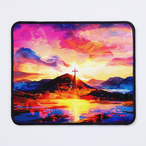 Item preview, Digital art painting, cross at sunset, on the mountain, concept art designed and sold by Gabi.Media.