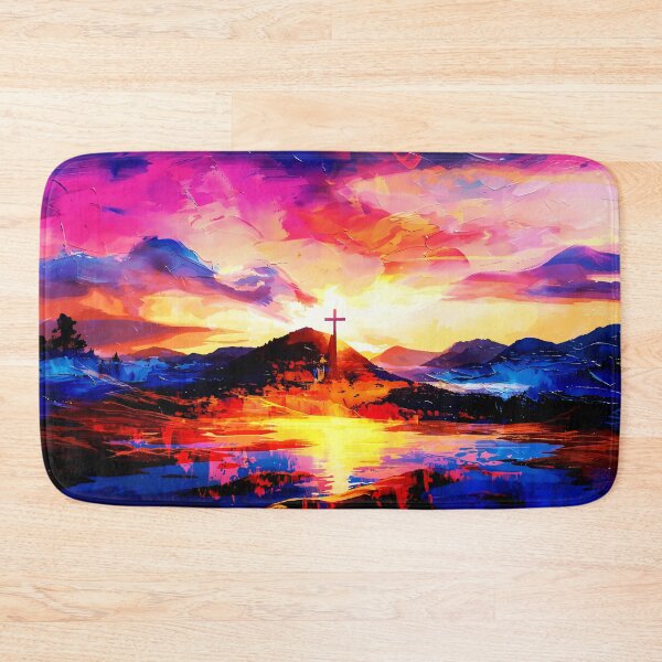 Item preview, Digital art painting, cross at sunset, on the mountain, concept art designed and sold by Gabi.Media.