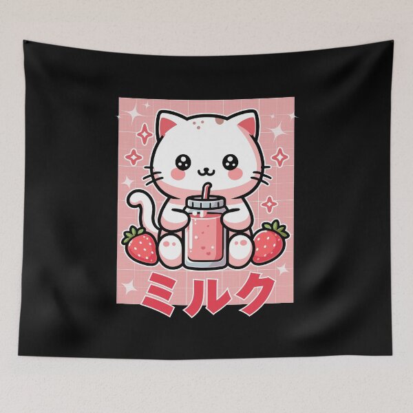 Item preview, Kawaii cat Drinking Strawberry Milk designed and sold by InfiniteZone1.