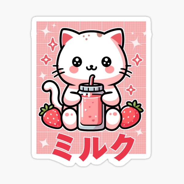 Anime Kawaii Cat Strawberry Milk N' Sticker