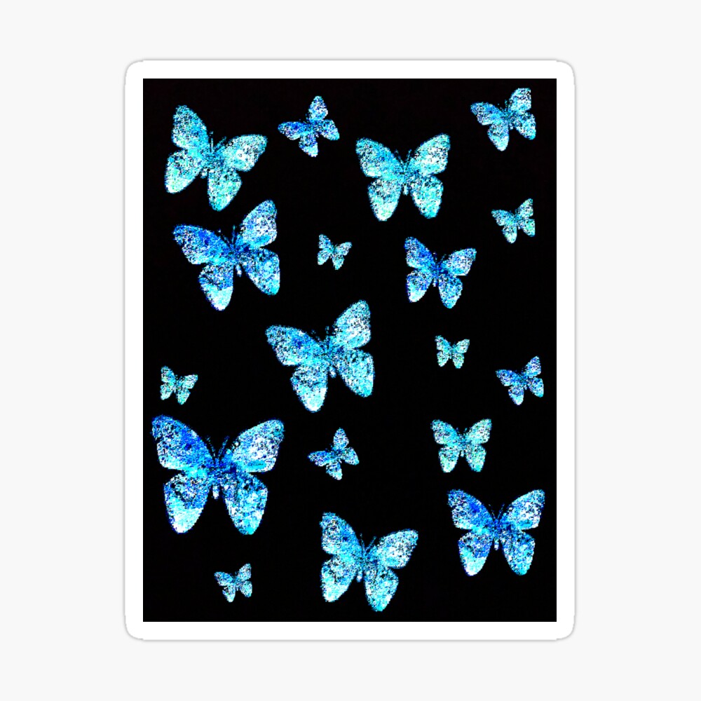 Luminous Blue Butterflies on a Black Background