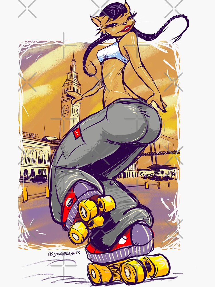 Thumbnail 3 of 3, Sticker, Roller Bunnie - San Francisco designed and sold by gWebberArts.