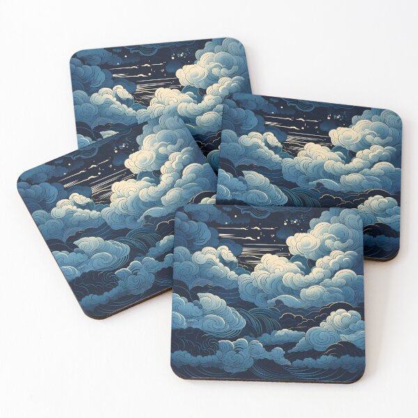 Item preview, Blue and white Line Art cloud print designed and sold by dcrc.