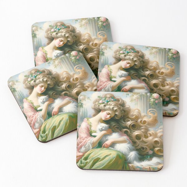 Item preview, Rococo Spring Breeze: A Serene Moment with Her Cat designed and sold by DeenaDee.