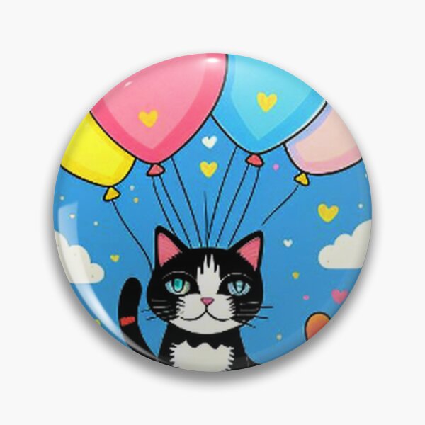 Item preview, Colorful Cute Tuxedo Cat Hearts Clouds and Balloons designed and sold by TheDarkWardrobe.