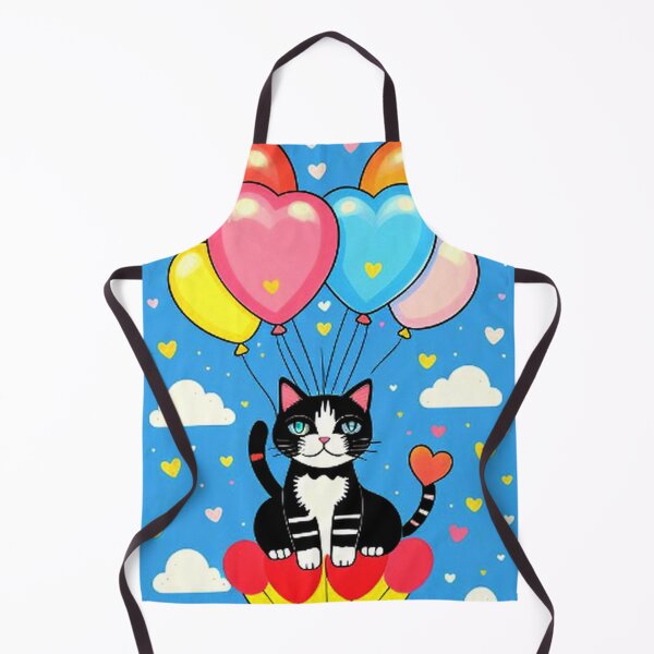 Item preview, Colorful Cute Tuxedo Cat Hearts Clouds and Balloons designed and sold by TheDarkWardrobe.