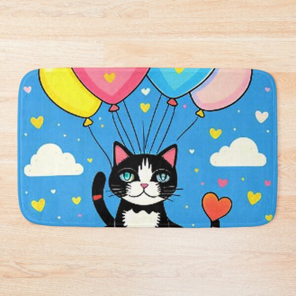 Item preview, Colorful Cute Tuxedo Cat Hearts Clouds and Balloons designed and sold by TheDarkWardrobe.