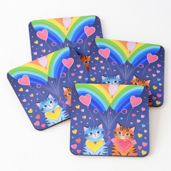 Item preview, Colorful Cute Cats Hearts Clouds and Balloons designed and sold by TheDarkWardrobe.