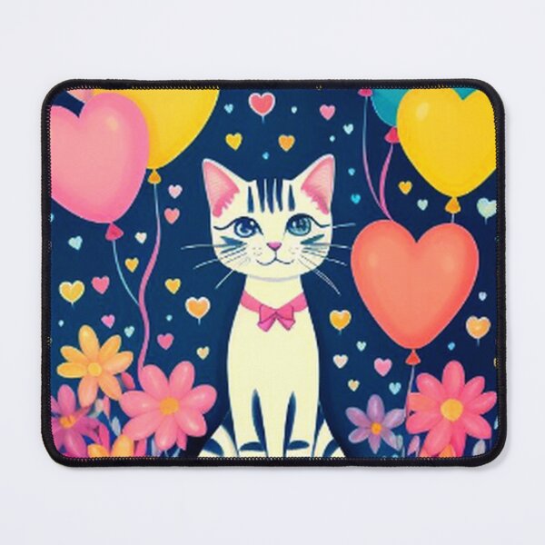 Item preview, Colorful Cute Cat Hearts Flowers and Balloons designed and sold by TheDarkWardrobe.