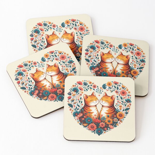 Item preview, Wild Flowers Bohemian Kittens Love Heart Drawing Illustration Cats designed and sold by CoffeeIsATrip.