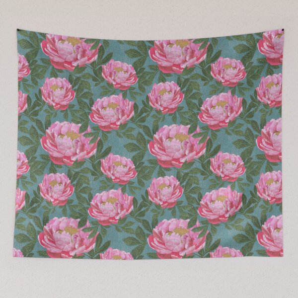 Item preview, Peony on teal designed and sold by SCRAPPLIQUE.