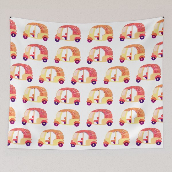 Item preview, Orange and red hippie rickshaws designed and sold by Home Cyn Home.