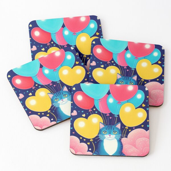 Item preview, Colorful Cute Cat Hearts and Balloons designed and sold by TheDarkWardrobe.